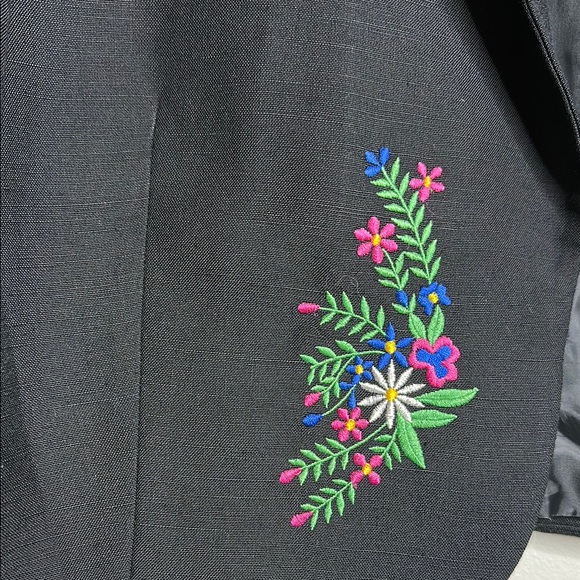 Vintage Doncaster Black Floral Embroidered Open Front Blazer Size 14 - Picture 3 of 14